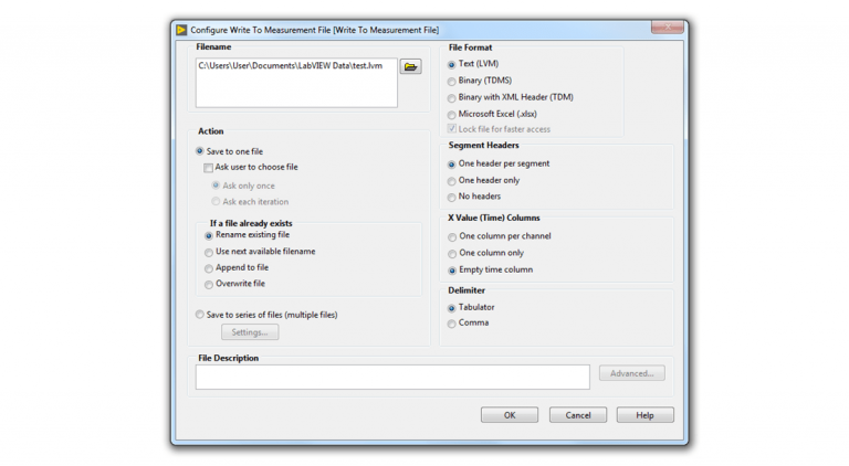 Figure 9: Write To Measurement File properties